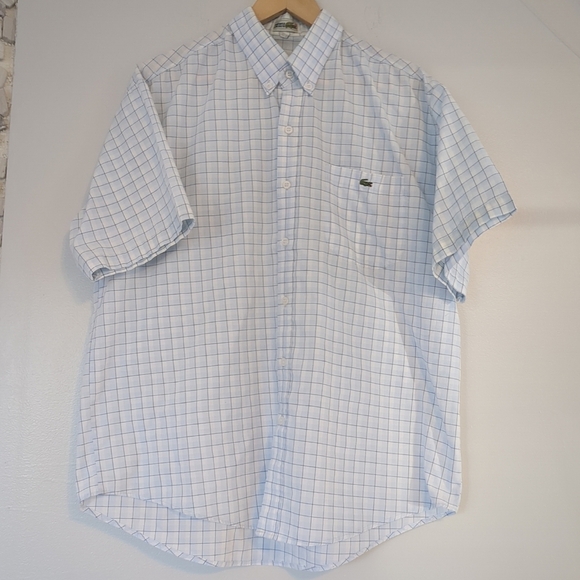 Lacoste Shirt Mens XL Blue Check Quiet Luxury Golf Preppy Business - Picture 1 of 6